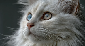 Zoom sur les yeux d'un chat avec un oeil bleu et un marrons 